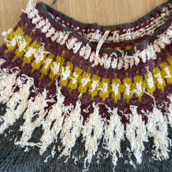 ** Free People Baltic Alpaca Mohair Fair Isle Pullover Sweater Gray S CABINCORE - Picture 6 of 8